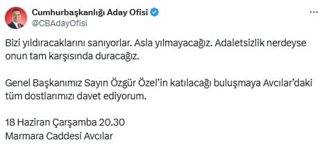 Ekrem İmamoğlu'ndan Avcılar Mitingine Çağrı